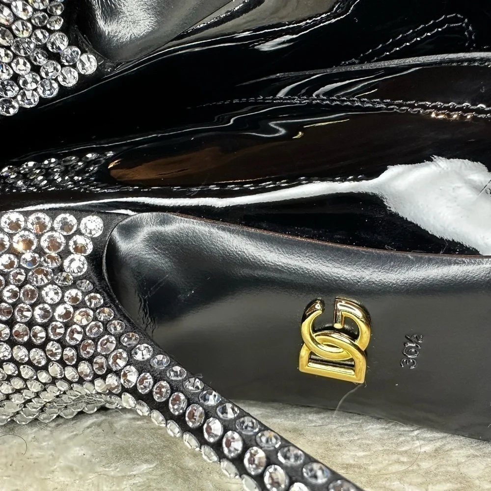 New Dolce & Gabbana Patent Leather Crystal Toe Booties Size 36.5